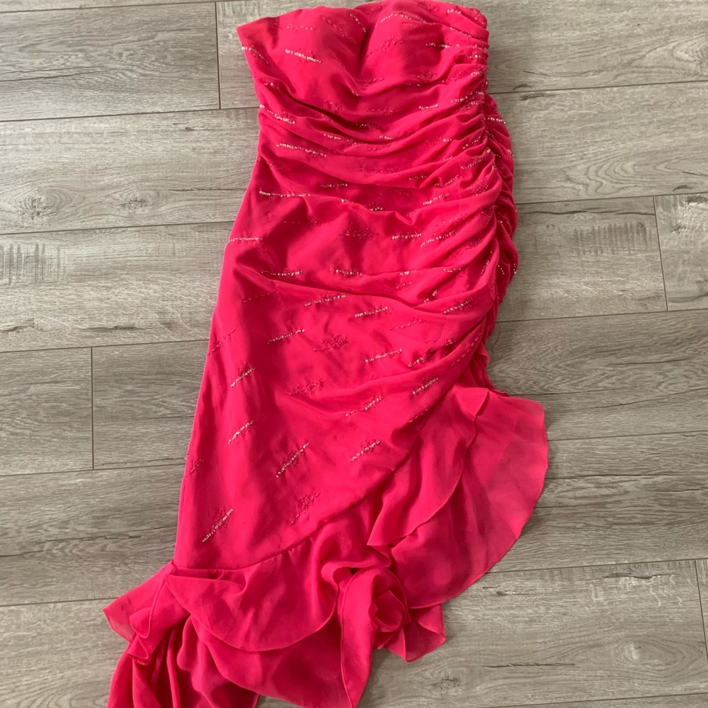 Hot pink strapless pageant dress size 10.